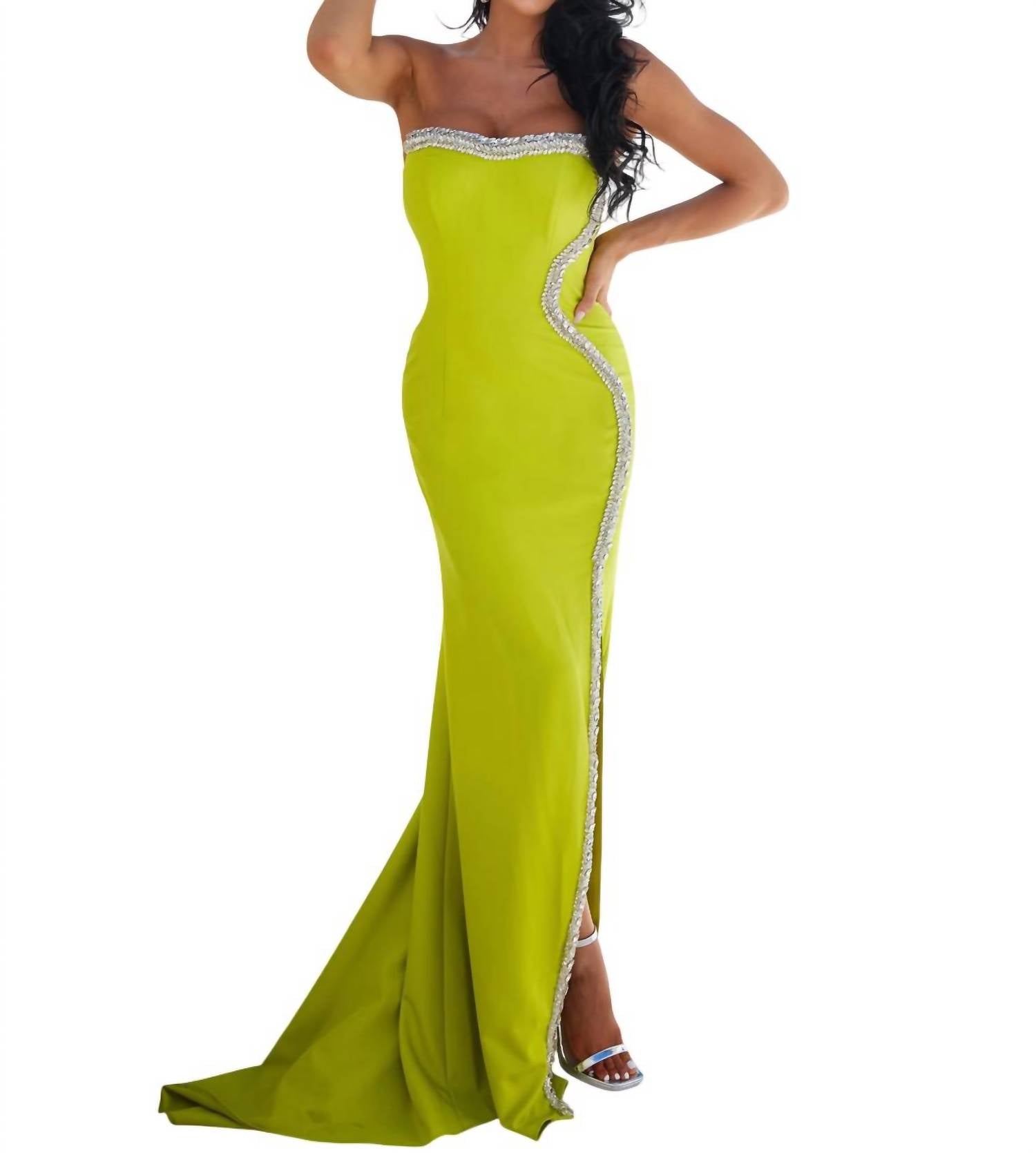 Terani Couture - Strapless Sparkly Crepe Column Evening Dress - clothing - dresses - green