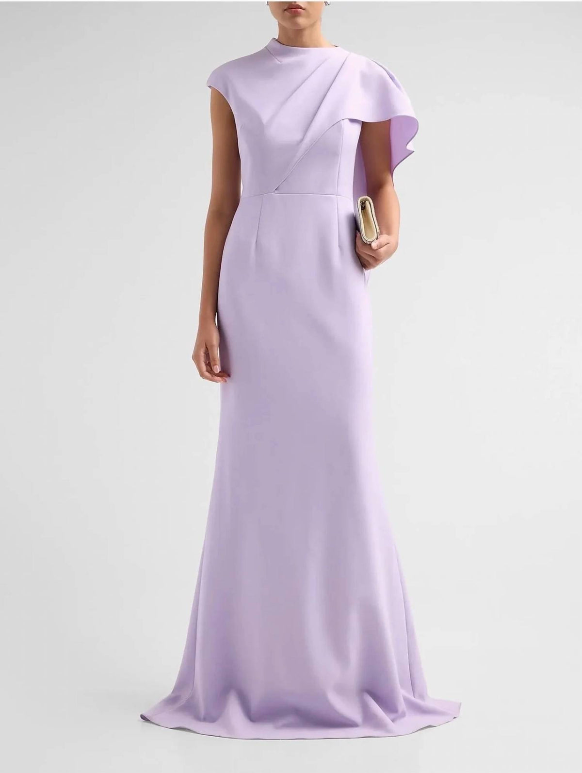 Teri Jon - Asymmetric Drape Cape Gown