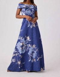 Teri Jon - Floral Jacquard Off The Shoulder Gown