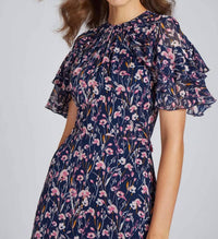 Teri Jon - Floral Ruffle Sleeve Chiffon Dress