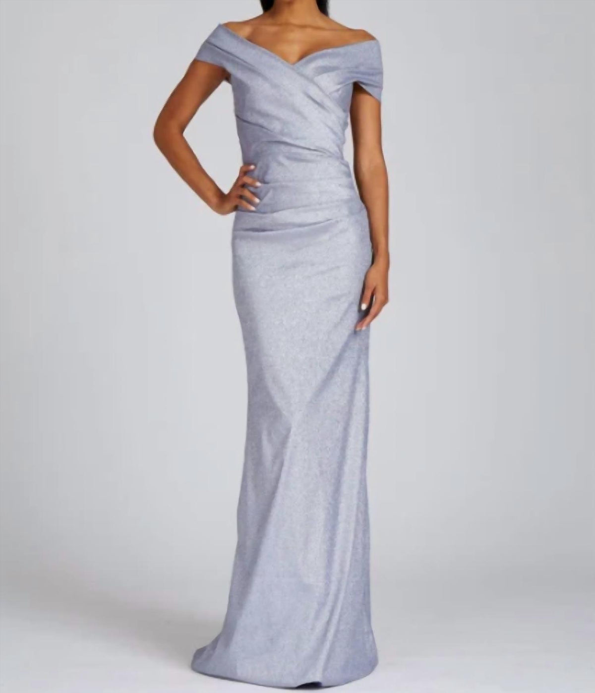Teri Jon - Metallic Ruched Gown
