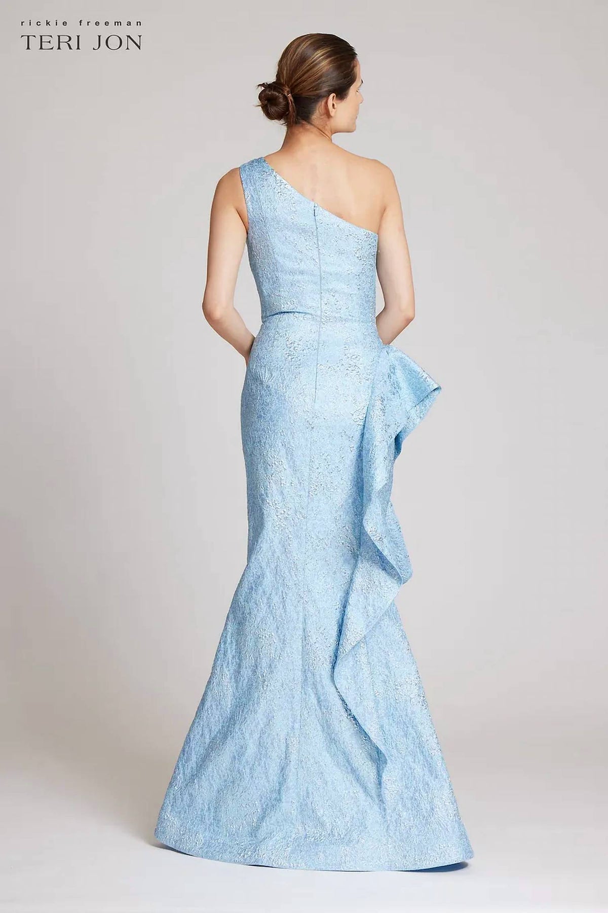 Teri Jon - One Shoulder Side Ruffle Gown