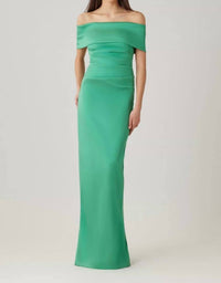 Teri Jon - Stretch Mikado Off The Shoulder Draped Column Gown