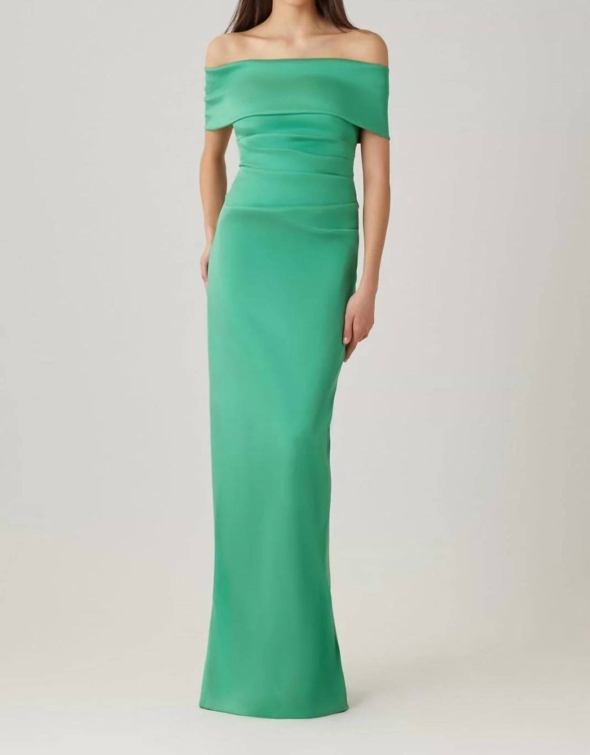 Teri Jon - Stretch Mikado Off The Shoulder Draped Column Gown