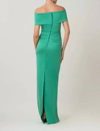 Teri Jon - Stretch Mikado Off The Shoulder Draped Column Gown
