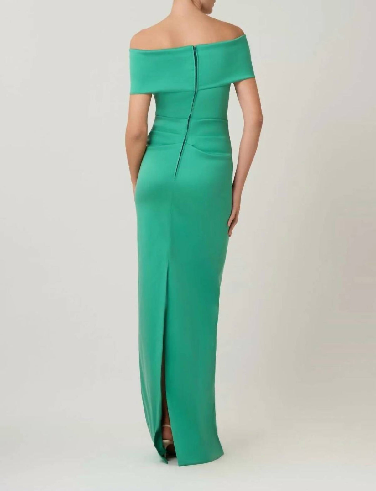 Teri Jon - Stretch Mikado Off The Shoulder Draped Column Gown