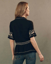 The Great. - Crest V Neck Short Sleeve Top - black - blouses - clothing