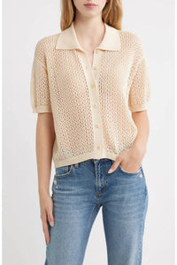 The Great. - Open Stitch Short Sleeve Cotton Sweater