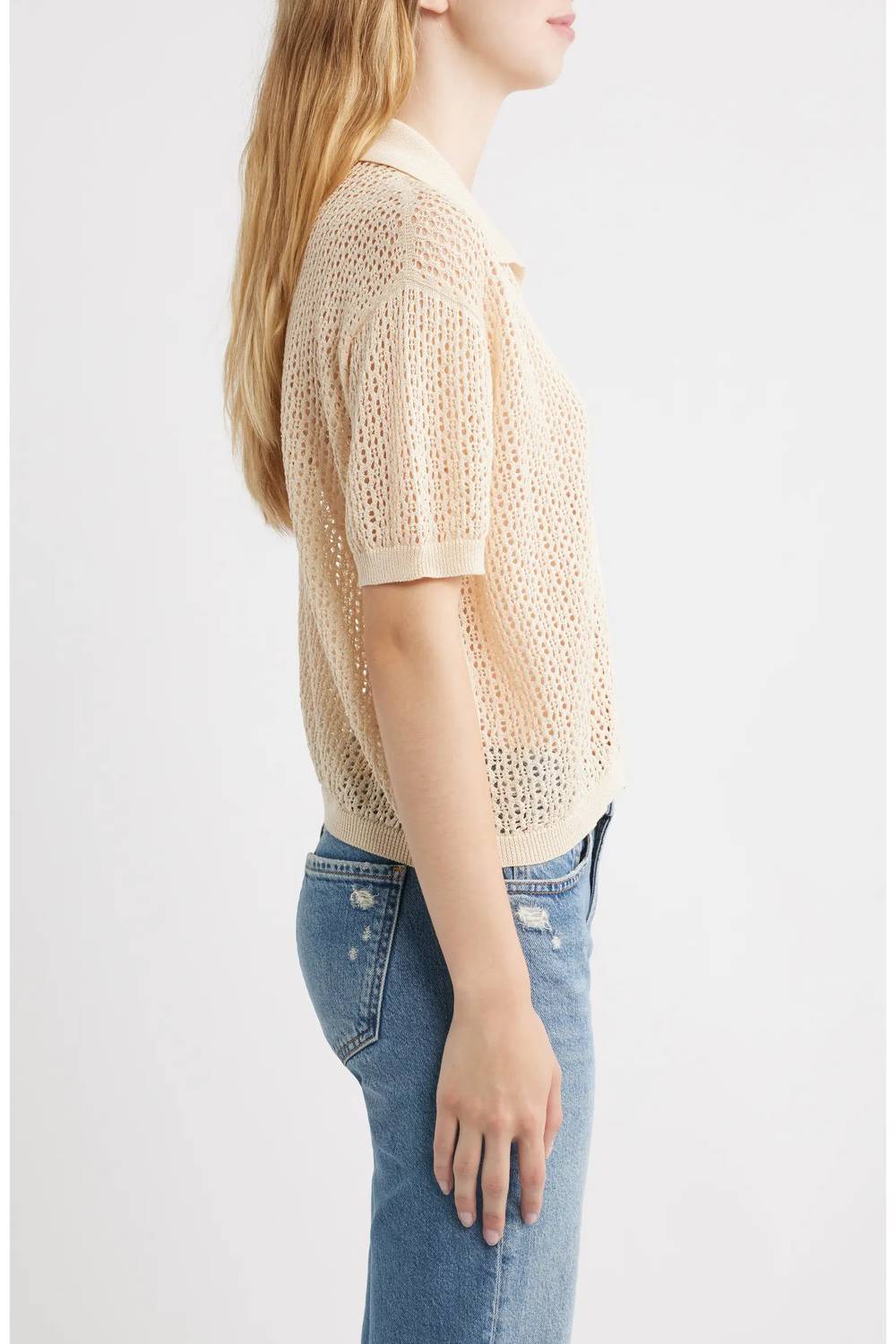 The Great. - Open Stitch Short Sleeve Cotton Sweater