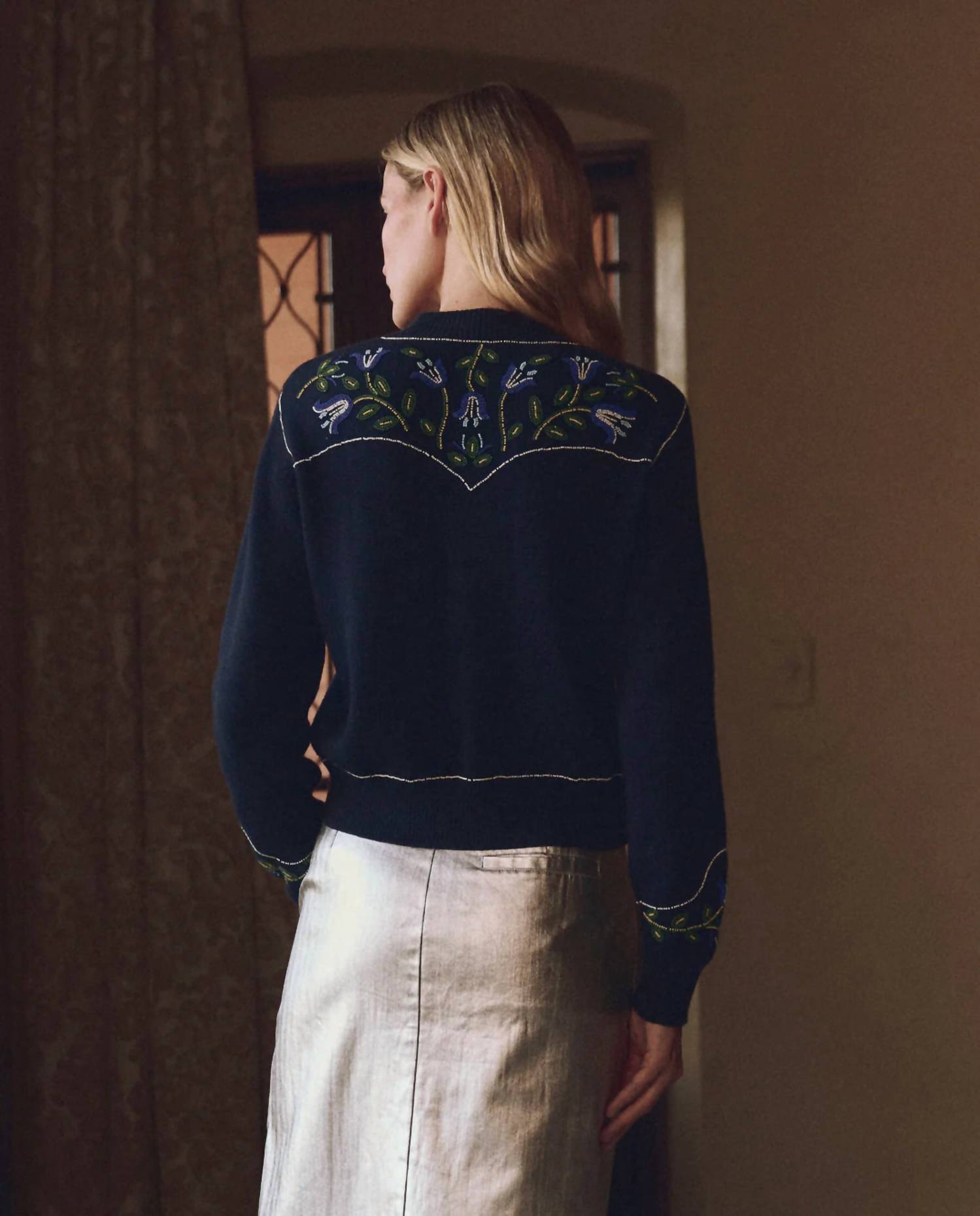 The Great. - Western Beaded Cardigan - blue - cardigans - clothing