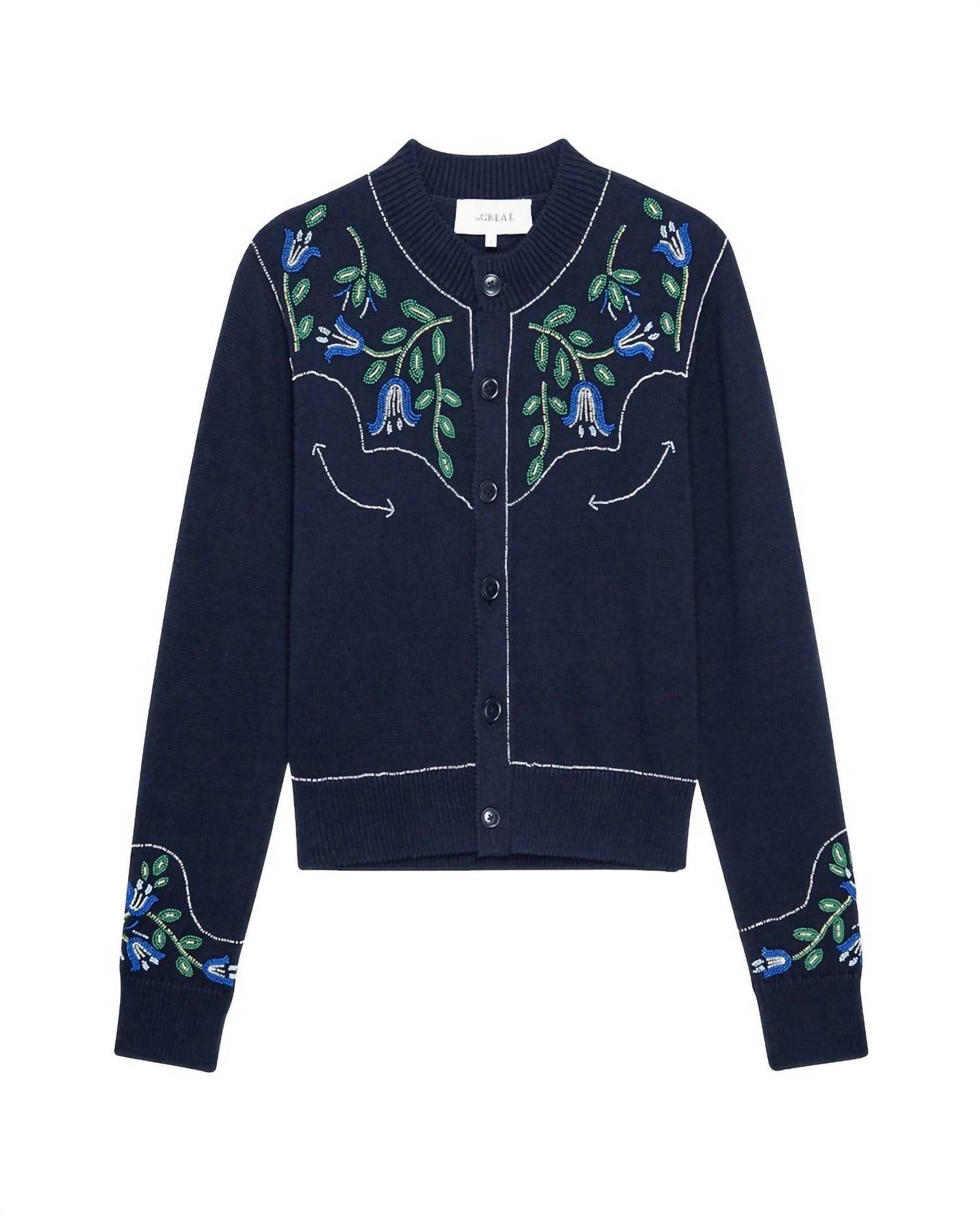 The Great. - Western Beaded Cardigan - blue - cardigans - clothing