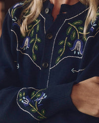 The Great. - Western Beaded Cardigan - blue - cardigans - clothing