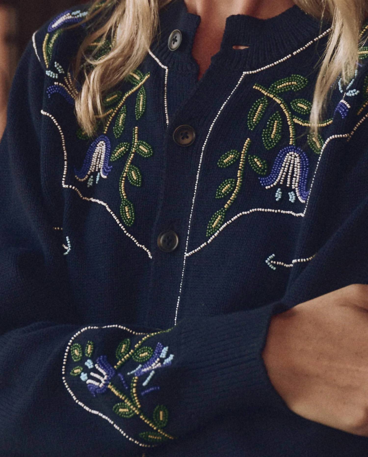 The Great. - Western Beaded Cardigan - blue - cardigans - clothing