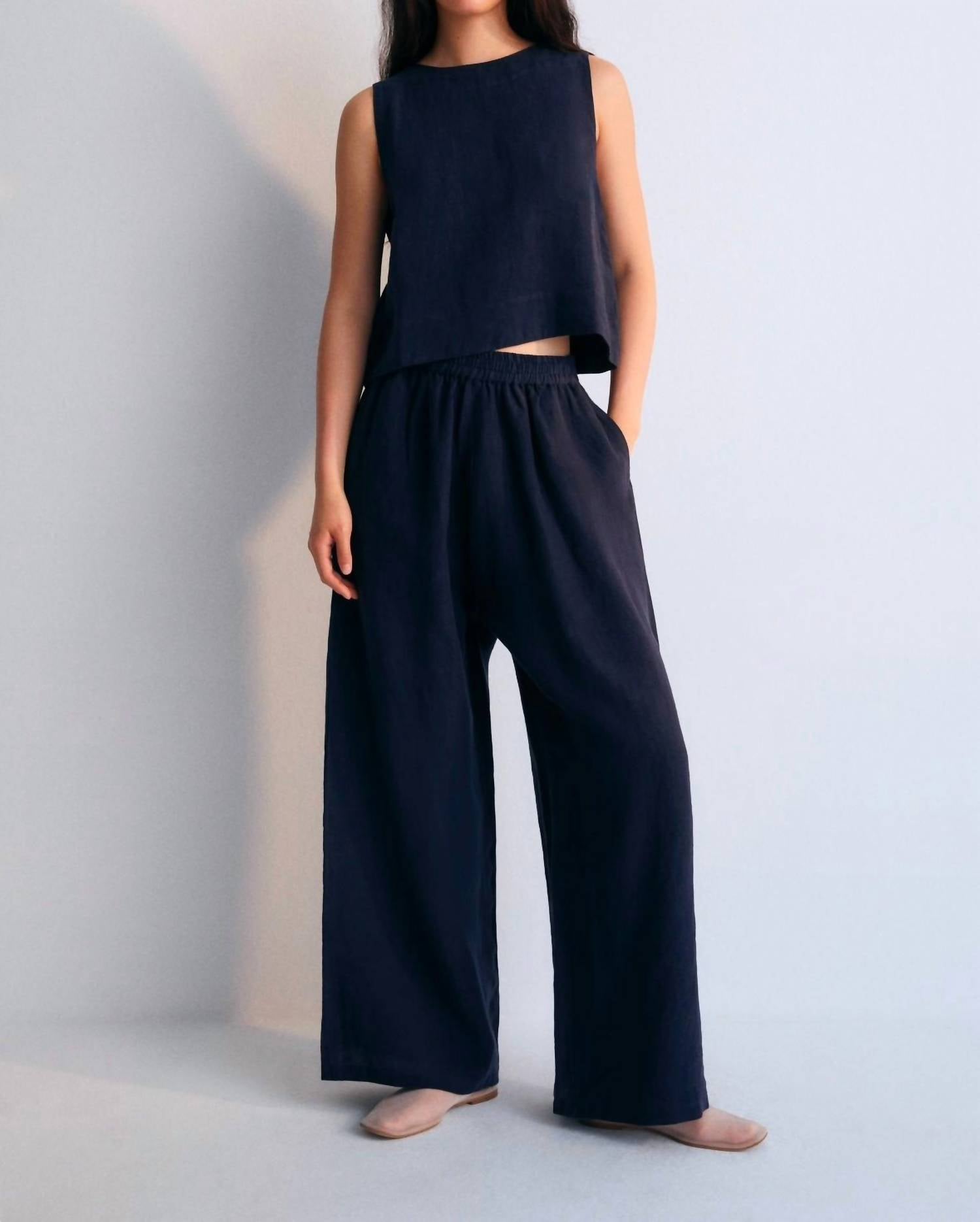 The New Society - Hera Sleeveless Top - blue - clothing - linen