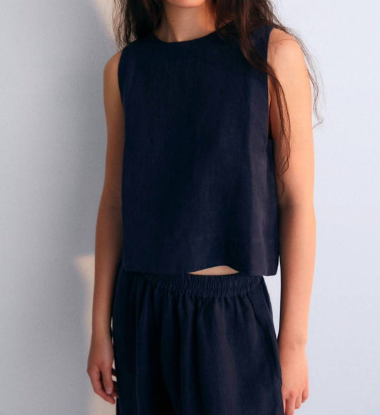 The New Society - Hera Sleeveless Top - blue - clothing - linen