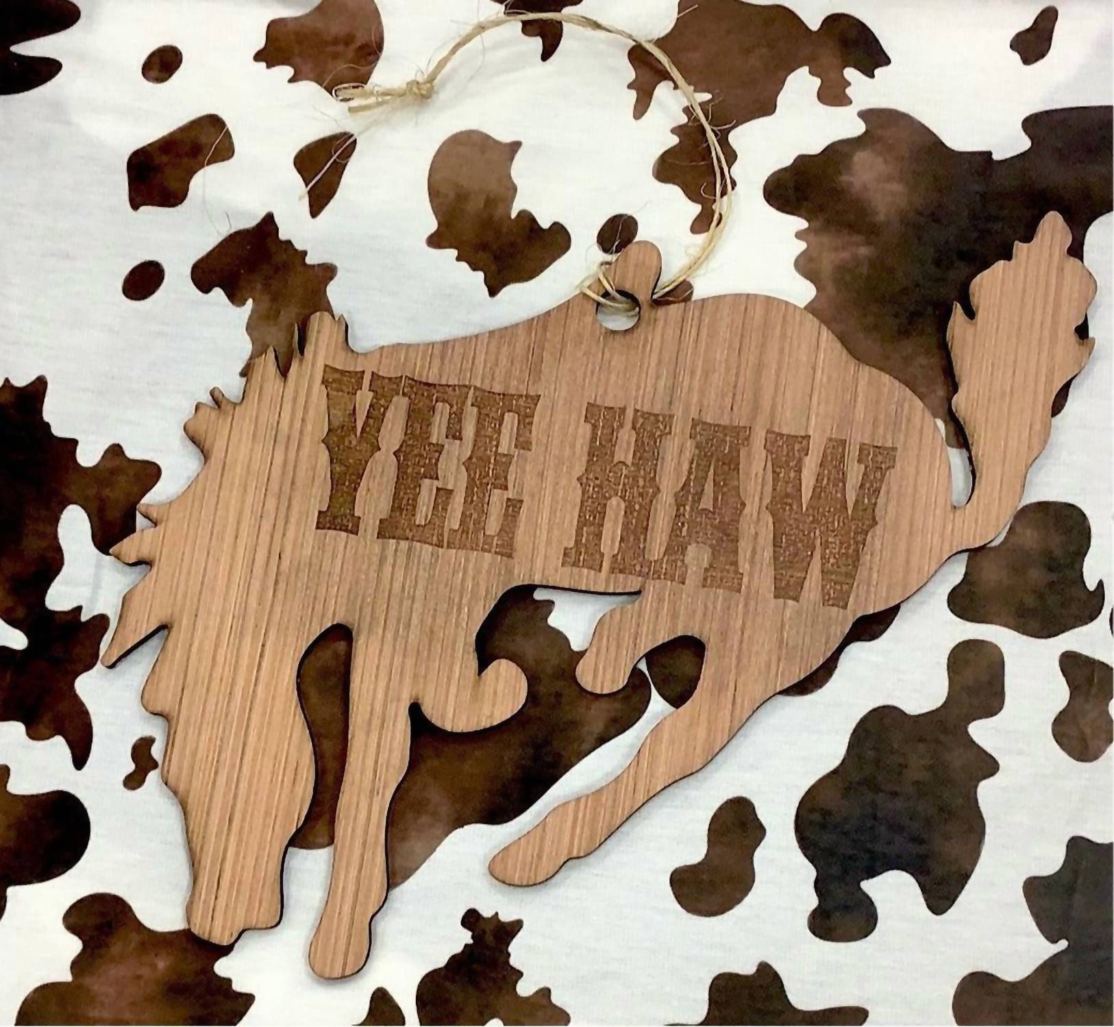 The Whole Herd - Wooden Door Hanger, Yee Haw Bronco - arts - brown - crafts