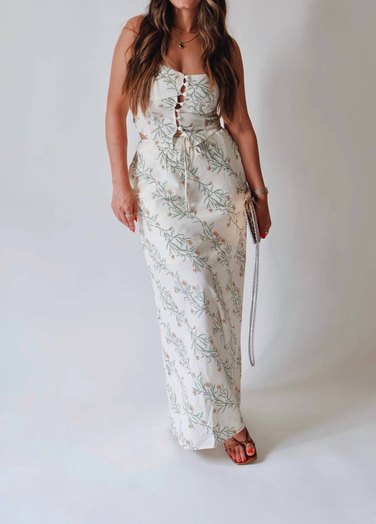 The Workshop Studio - Floral Front Tie A-line Midi Skirt