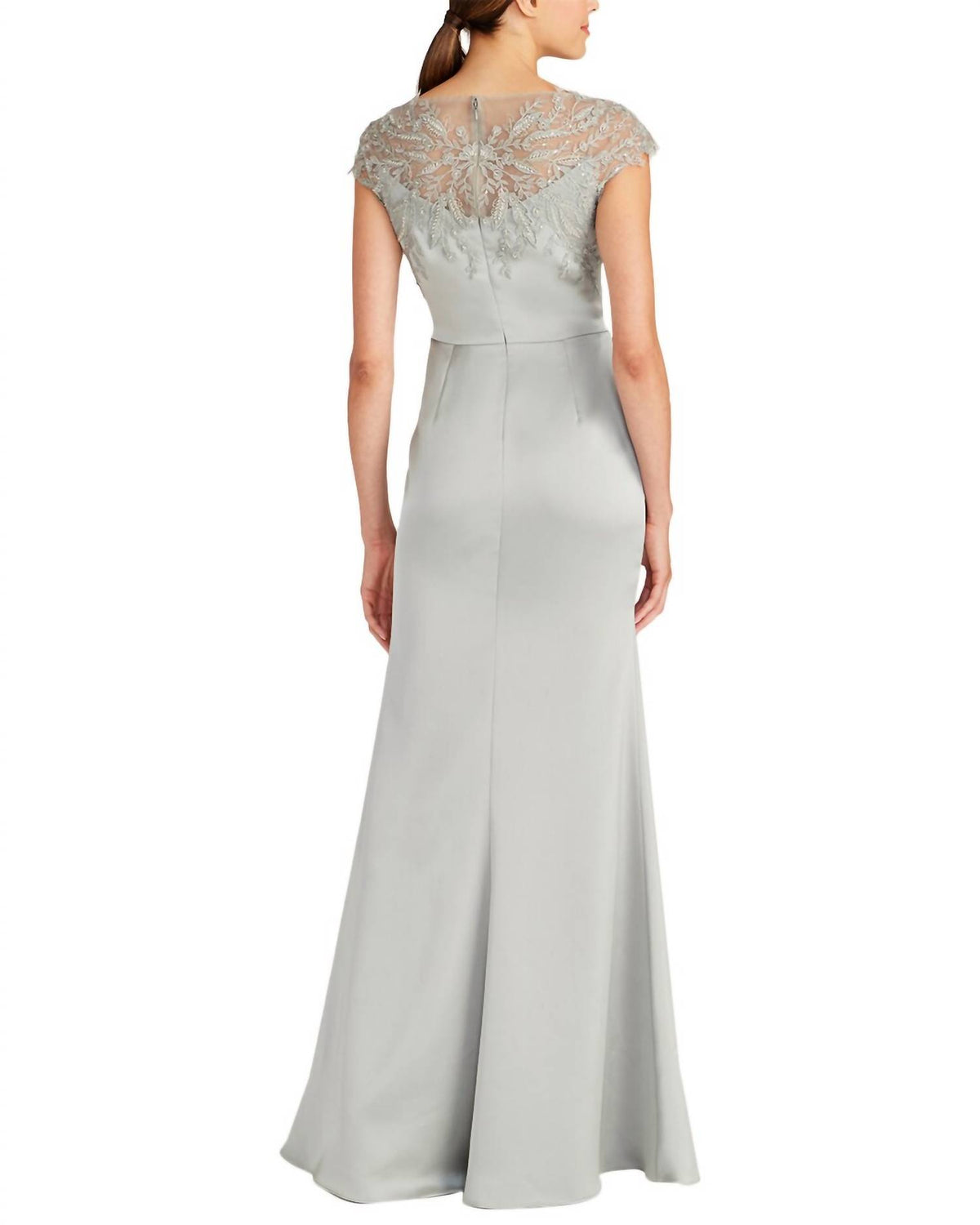 Theia - Cosette Applique Satin Gown
