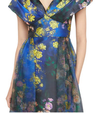 Theia - Nadia Draped V Gown - blue - clothing - dresses