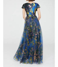 Theia - Nadia Draped V Gown - blue - clothing - dresses