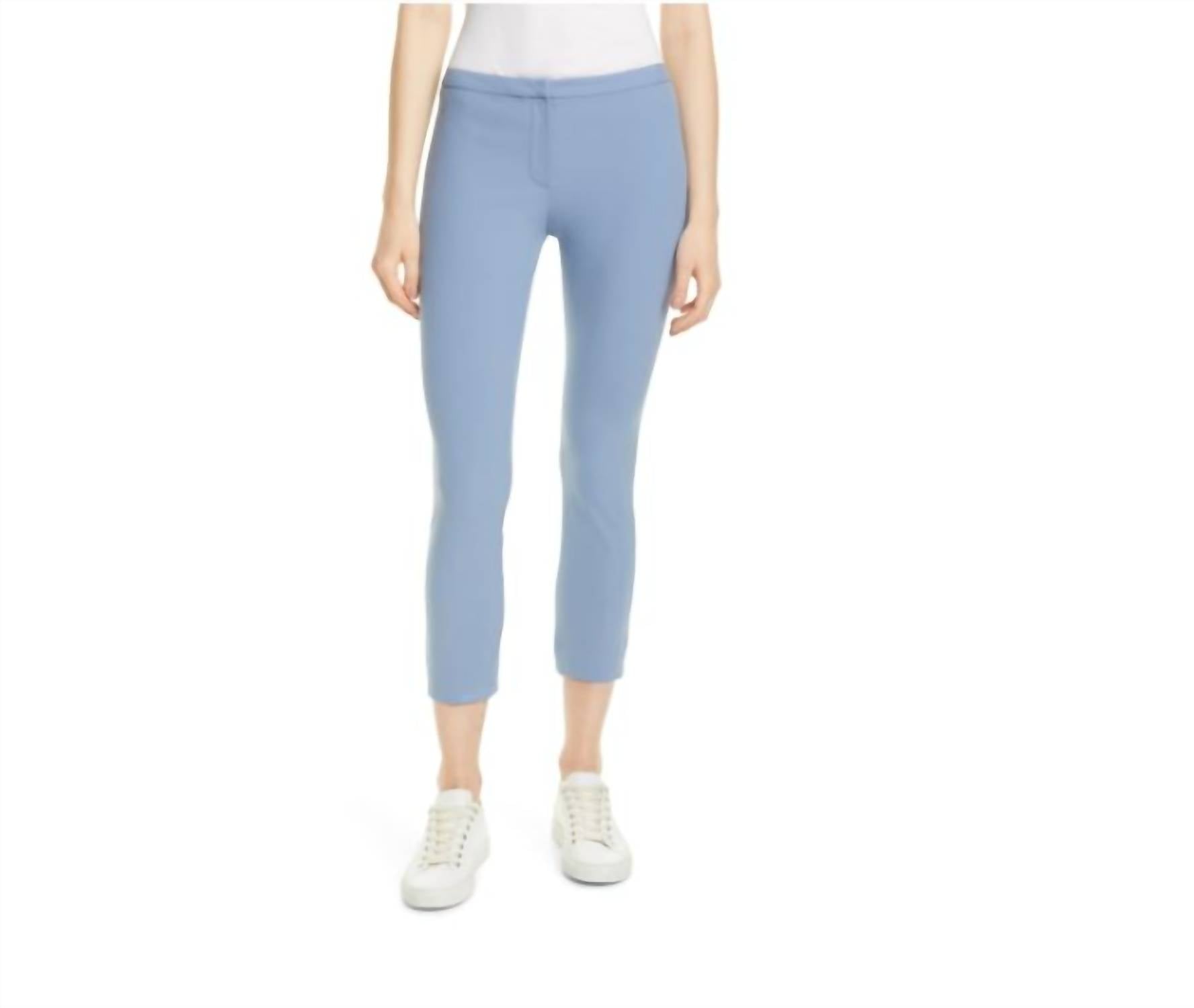 Theory - Classic Skinny Ankle Pants in Chambray Blue Mid Rise - blue - clothing - cotton - blend