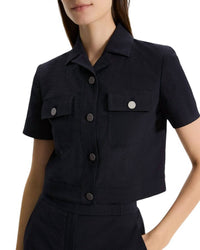 Theory - Seersucker Cropped Short Sleeve Jacket - blue - casual - jacket - clothing