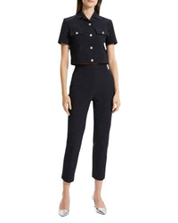 Theory - Seersucker Cropped Short Sleeve Jacket - blue - casual - jacket - clothing