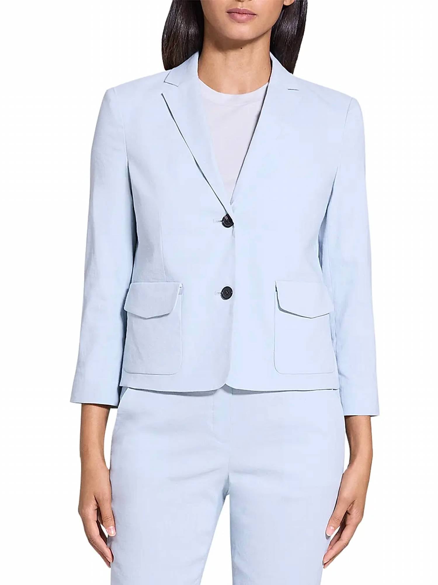 Theory - Shrunken Fit Single Breasted Linen Blend Blazer Jacket - blazers - blue - clothing