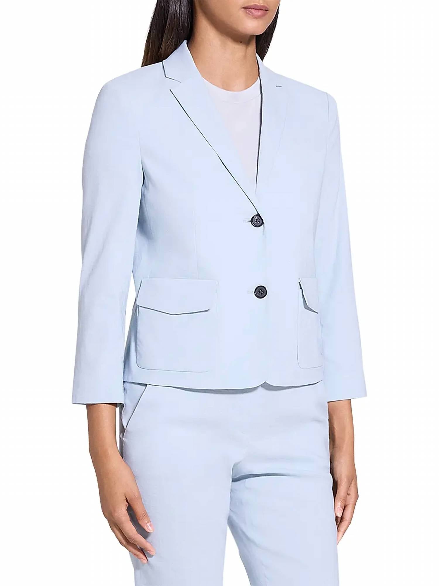 Theory - Shrunken Fit Single Breasted Linen Blend Blazer Jacket - blazers - blue - clothing