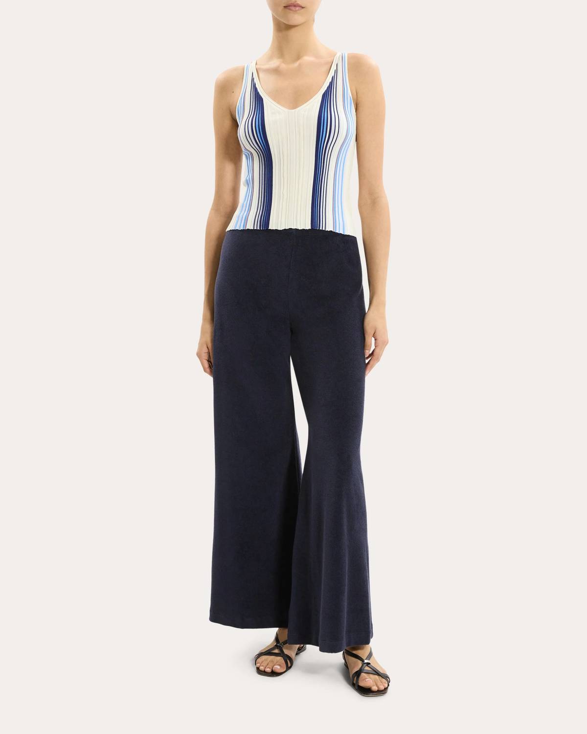 Theory - Stripe Rib Knit Scoop Neck Tank