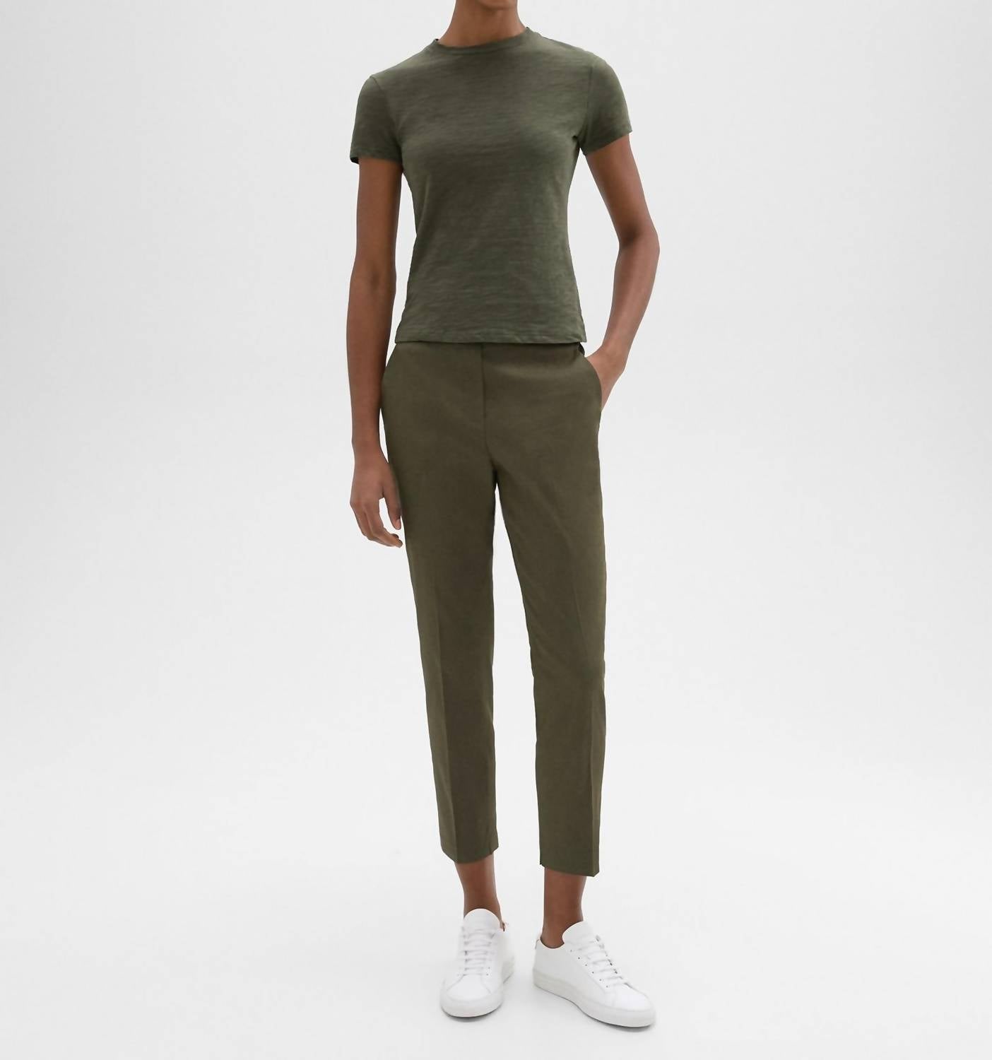 Theory - Treeca Pull On Slim Straight Leg Pants - ankle - clothing - cropped