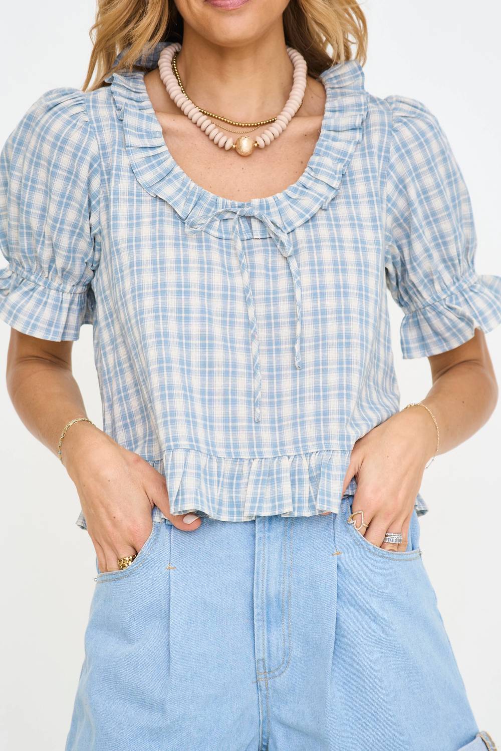 Things Between - Gingham Puff Sleeve Top