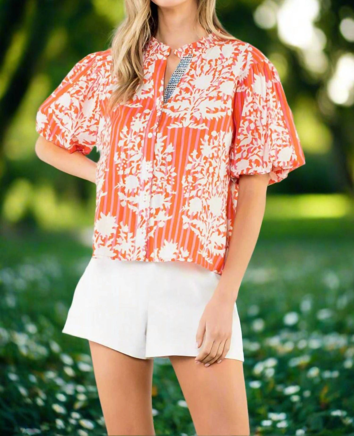 Thml - Botanical Stripe Puff Sleeve Blouse