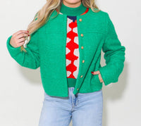 Thml - Button Up Boucle Jacket - casual - jacket - clothing - green