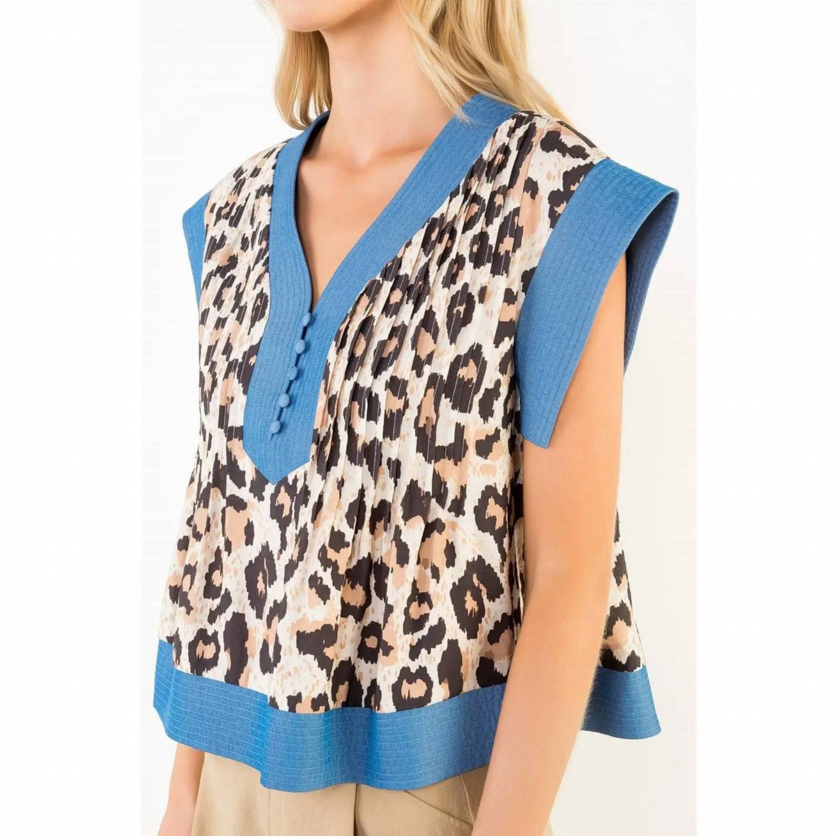 Thml - Cheetah Print Contrast Top