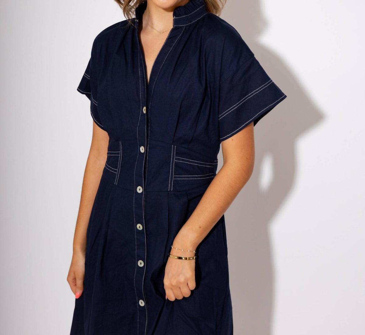 Thml - Cinched Waist Button-down Midi Dress
