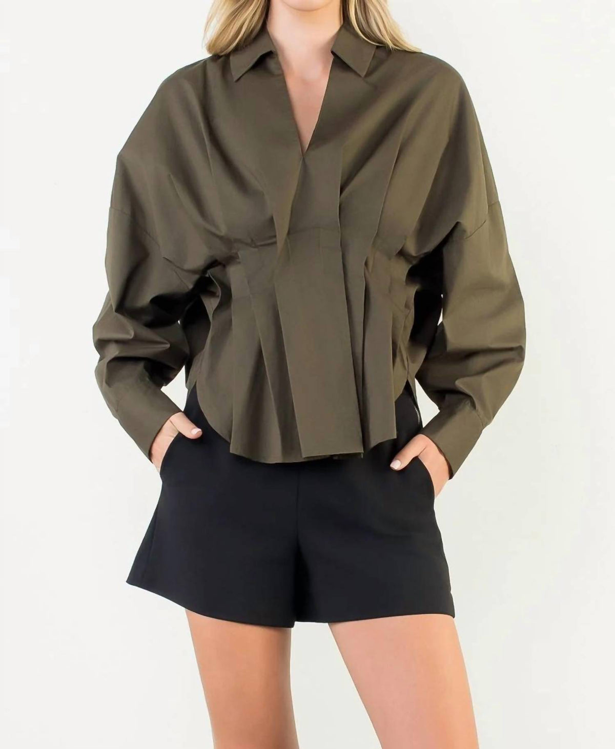 Thml - Collared Long Sleeve V-Neck Top