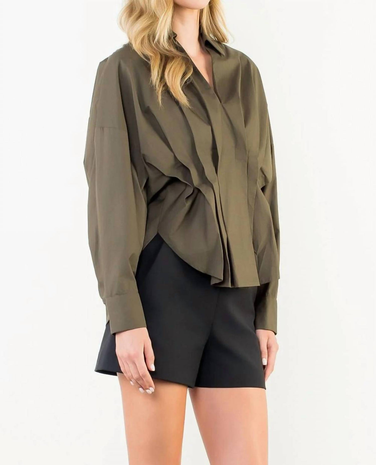 Thml - Collared Long Sleeve V-Neck Top