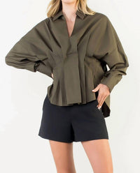 Thml - Collared Long Sleeve V-Neck Top