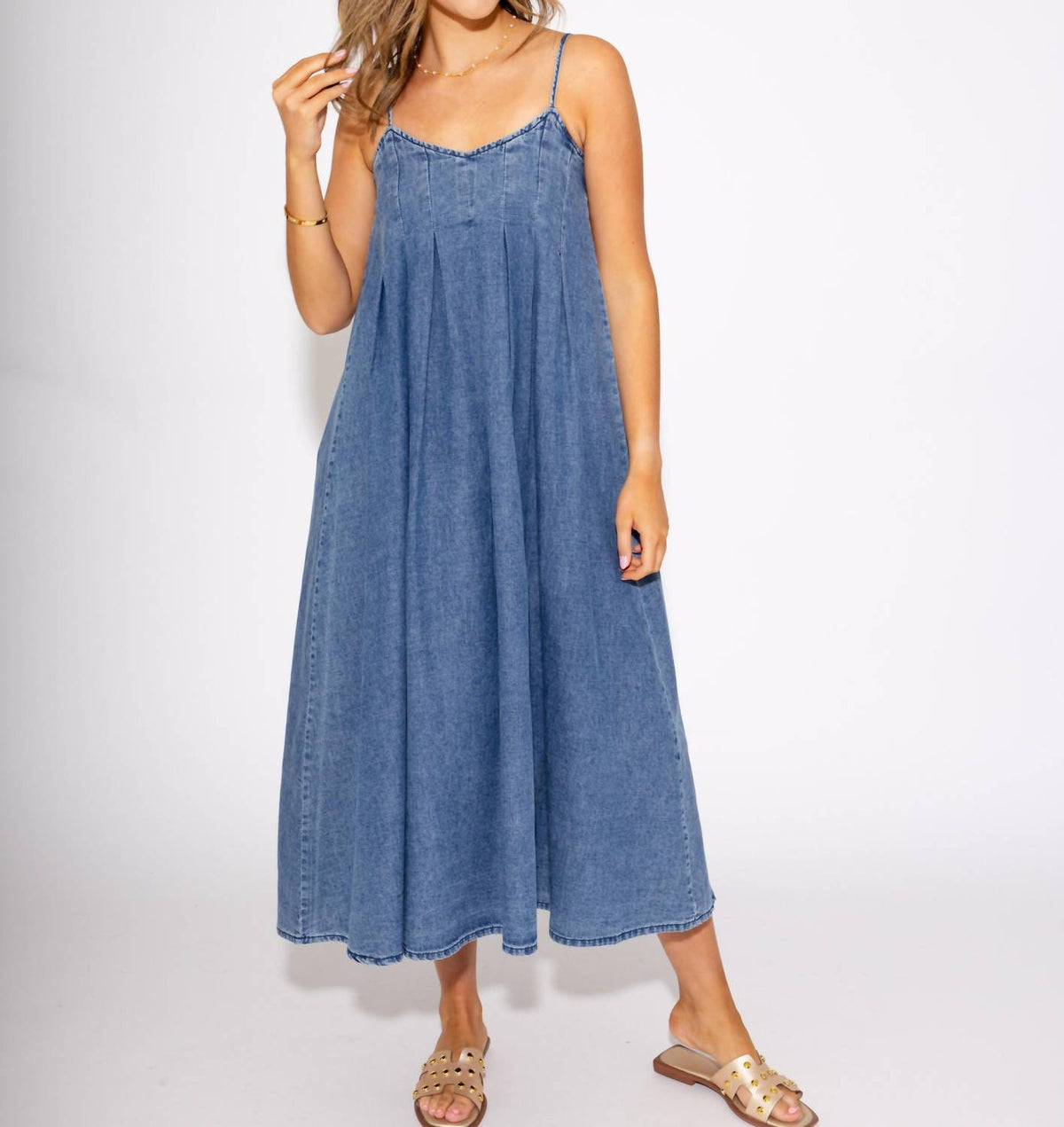 Thml - Darling Denim Pleated Midi Dress