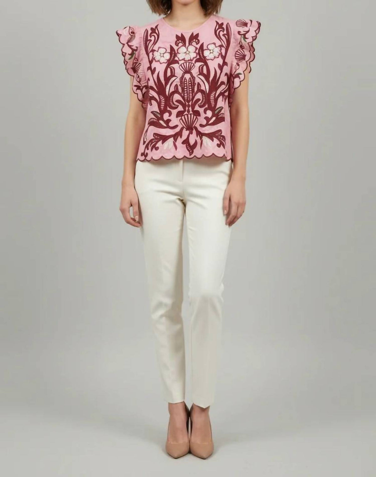 Thml - Embroidered Flutter Sleeve Top