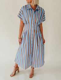Thml - Fall Social Striped Button Up Maxi Dress
