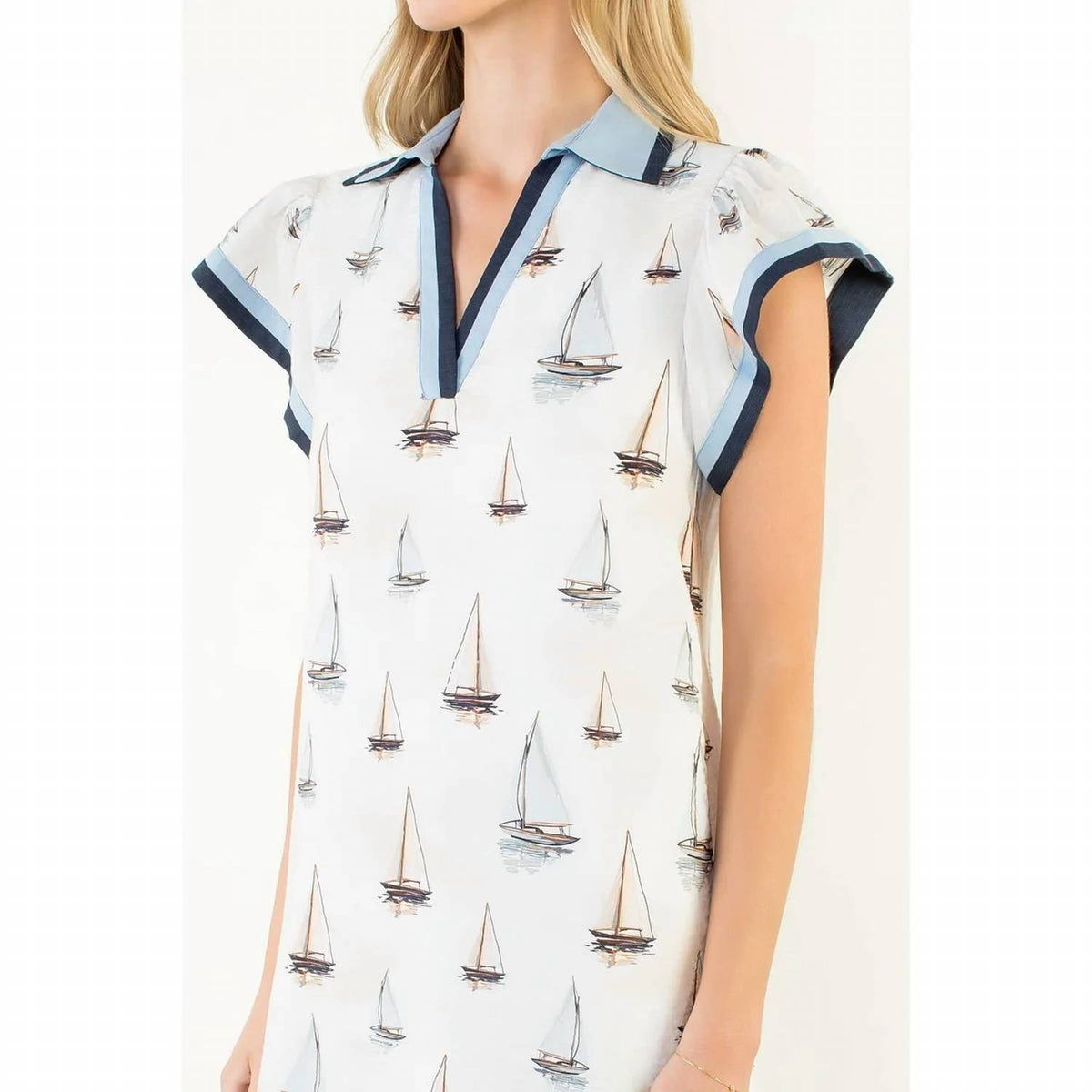 Thml - Flutter Sleeve Sailboat Pattern Dress