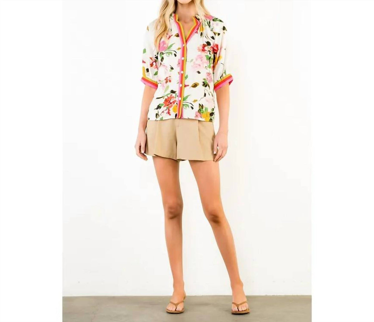 Thml - Half Sleeve Button Down Floral Print Top