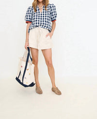 Thml - Puff Sleeve Checkered V-Neck Top