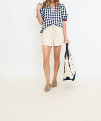 Thml - Puff Sleeve Checkered V-Neck Top