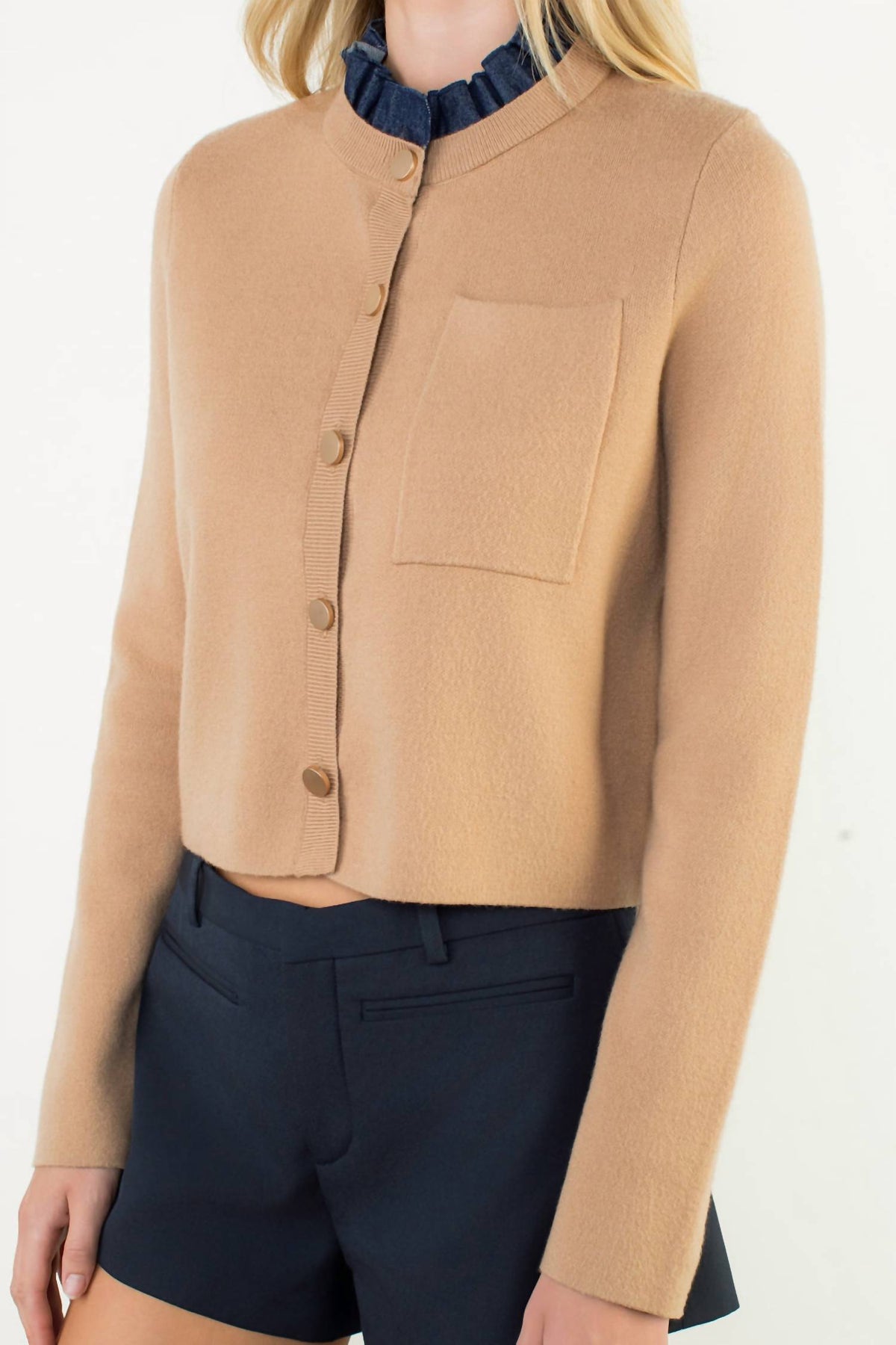 Thml - Ruffle Trim Neckline Button Up Cardigan