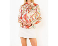 Thml - Satin Abstract Top With Tie Neck