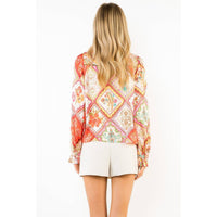 Thml - Satin Abstract Top With Tie Neck