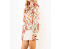 Thml - Satin Abstract Top With Tie Neck